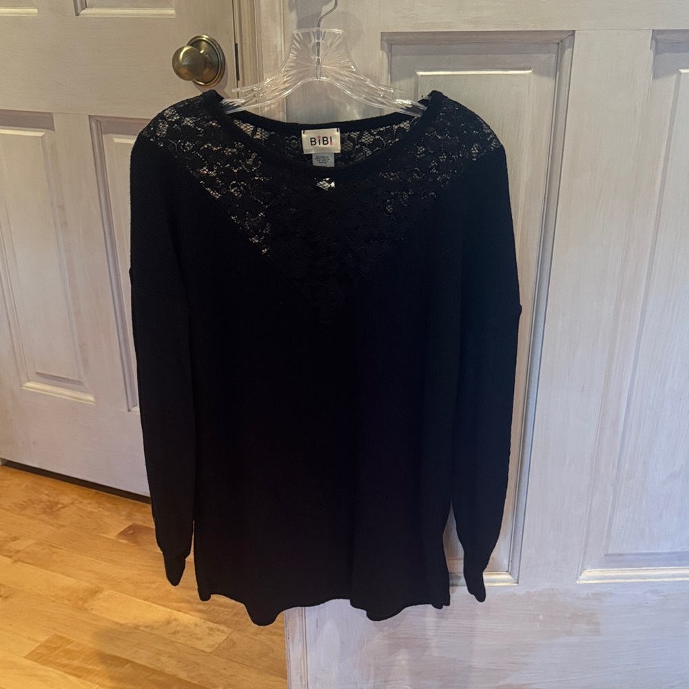 BiBi Black Lace Accent Blouse